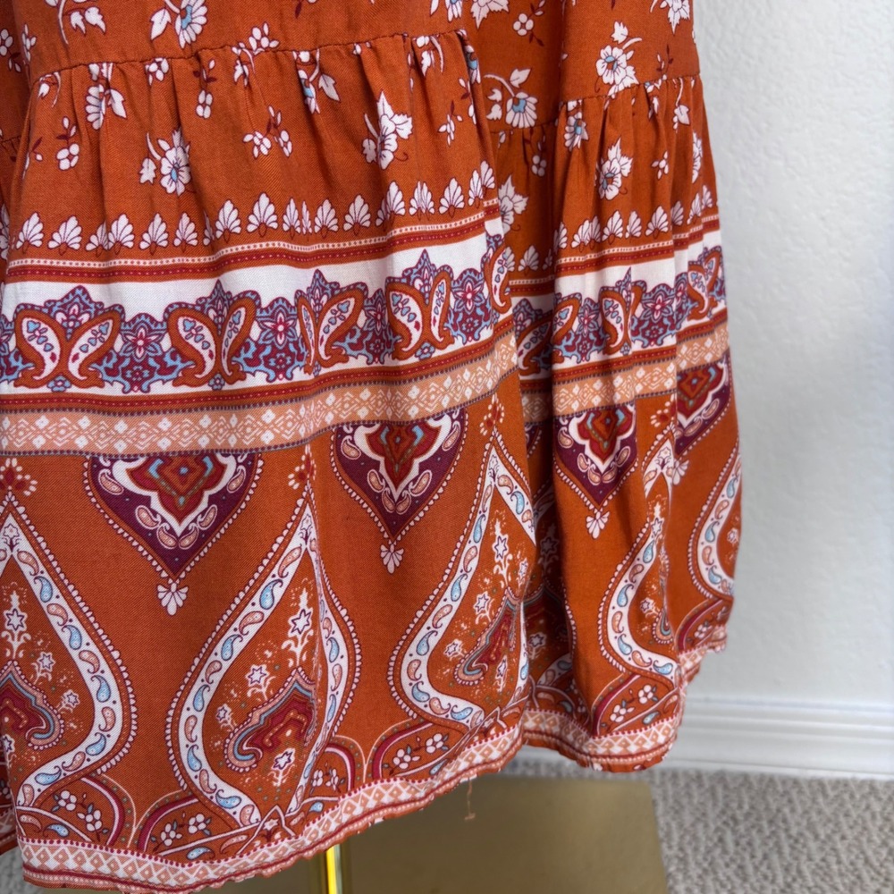 Bohemian‎ Floral Wrap Maxi Dress, Size Large Rust Orange Paisley Hippie Prairie - Picture 14 of 16